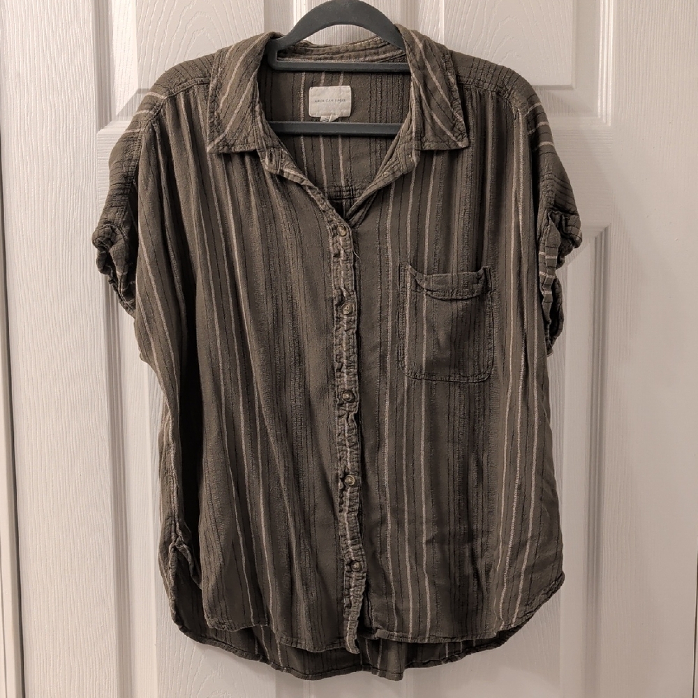 American Eagle Outfitters Olive Striped Shirt